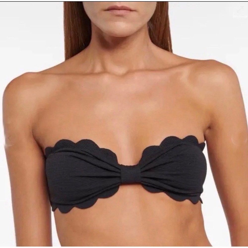 Marysia Swim Black Antibes Scalloped Bandeau Bikini Top S Textured Bow Strapless